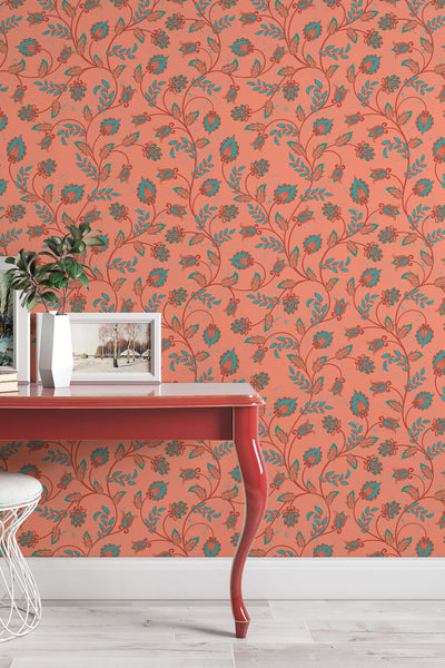 Floral ornament, traditional wallpaper and peel and stick wallpaper, wall decor design#3125