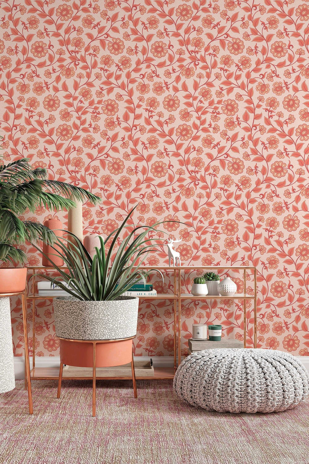 Floral ornament, traditional wallpaper and peel and stick wallpaper, wall decor design#3129