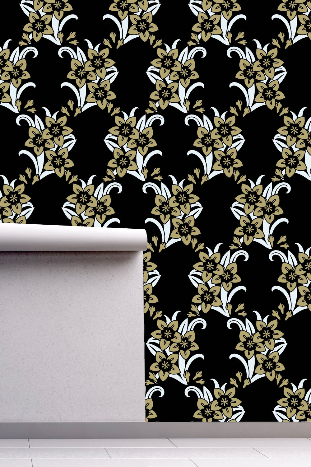 Sunday flowers black wallpaper - Peel and stick wallpaper, Removable , traditional traditional wallpaperdesign #3020