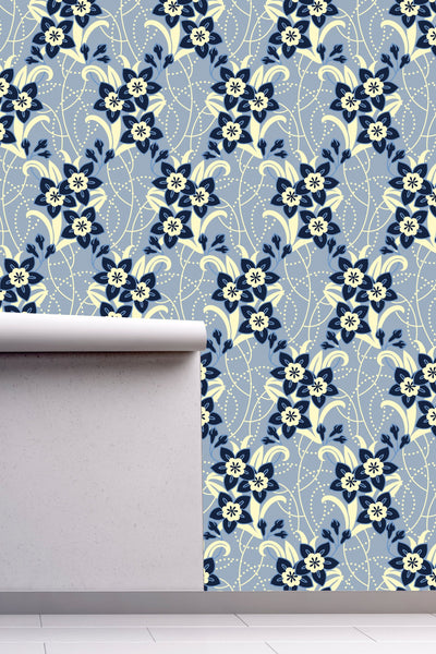 Sunday flowers blue wallpaper design