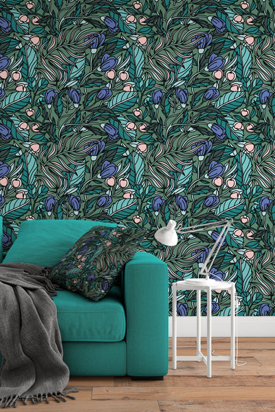 Buds floral pattern wallpaper design