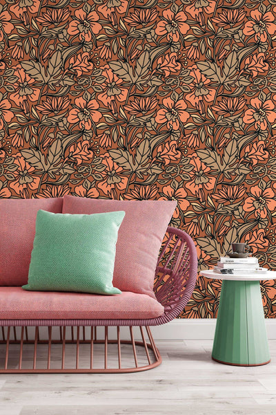 Buds floral pattern wallpaper design #3068- peel and stick removable self adhesive and traditional wallpaper