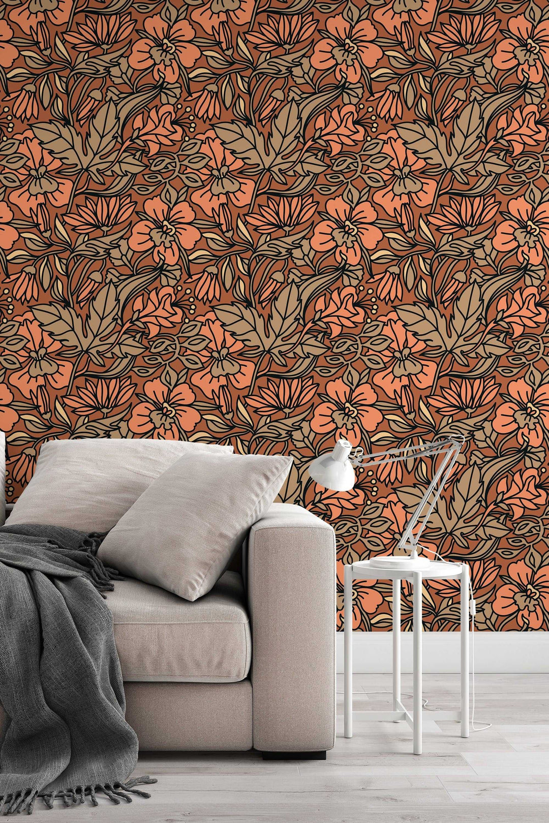 Buds floral pattern wallpaper design #3068- peel and stick removable self adhesive and traditional wallpaper