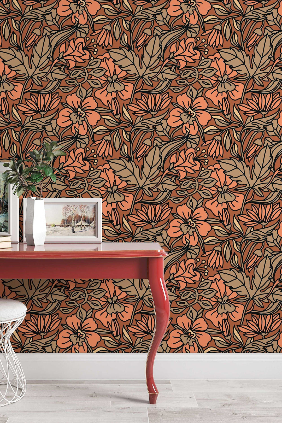 Buds floral pattern wallpaper design #3068- peel and stick removable self adhesive and traditional wallpaper