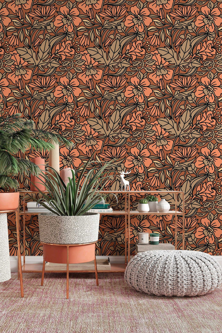 Buds floral pattern wallpaper design #3068- peel and stick removable self adhesive and traditional wallpaper