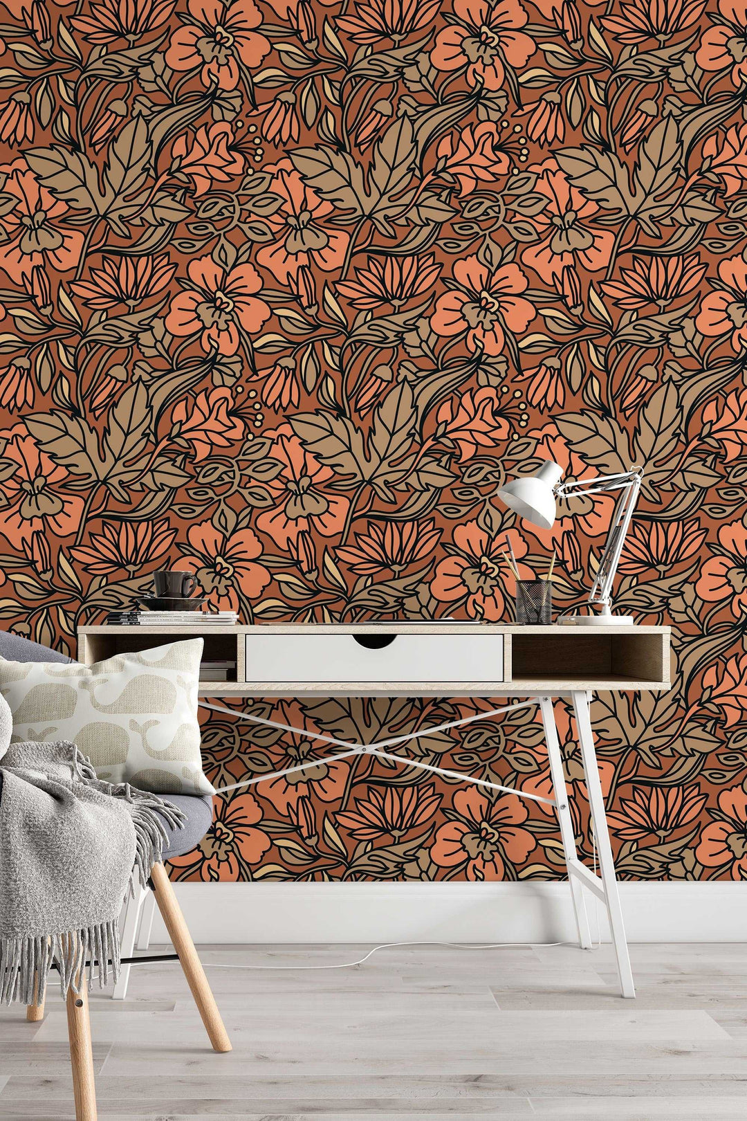 Buds floral pattern wallpaper design #3068- peel and stick removable self adhesive and traditional wallpaper