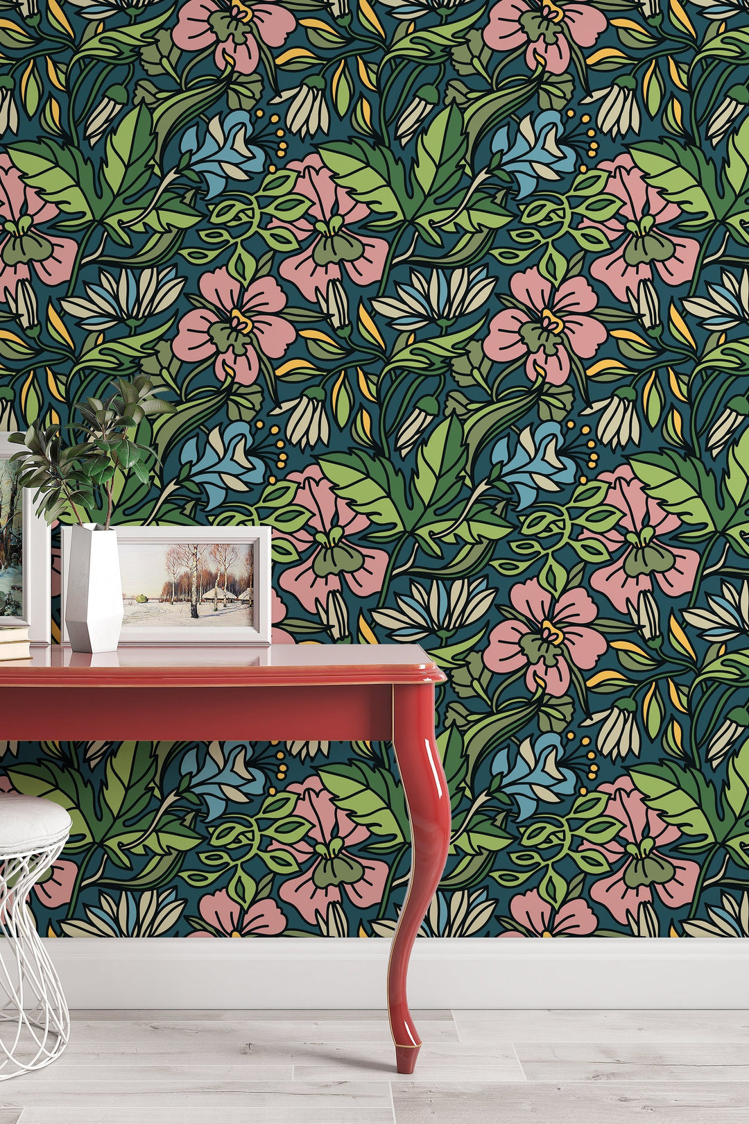 Buds floral pattern wallpaper design #3067- peel and stick removable self adhesive and traditional wallpaper