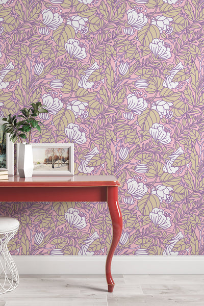 Buds floral pattern wallpaper design #3070- peel and stick removable self adhesive and traditional wallpaper