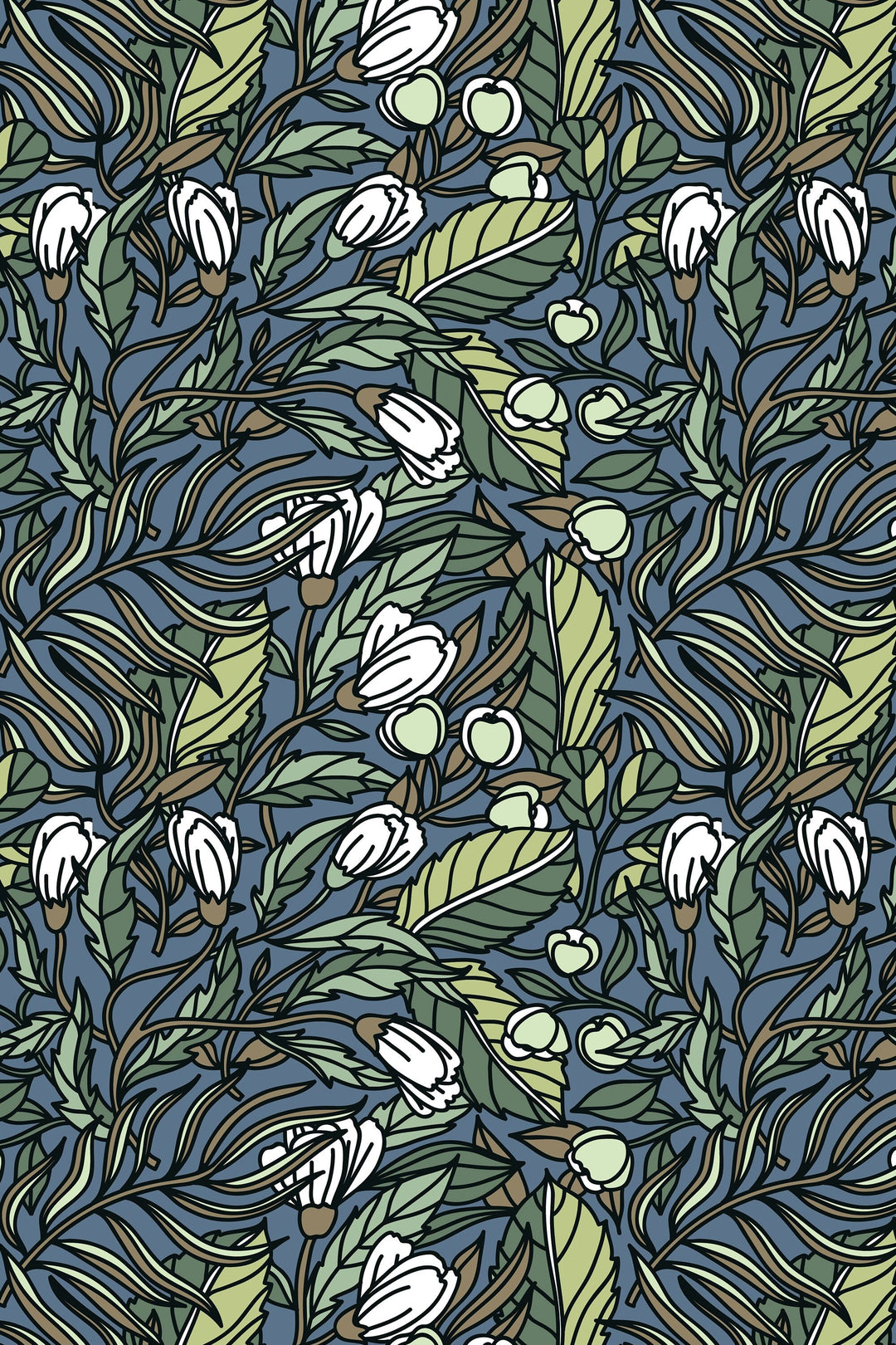 White Buds floral pattern and leafs wallpaper design #3062