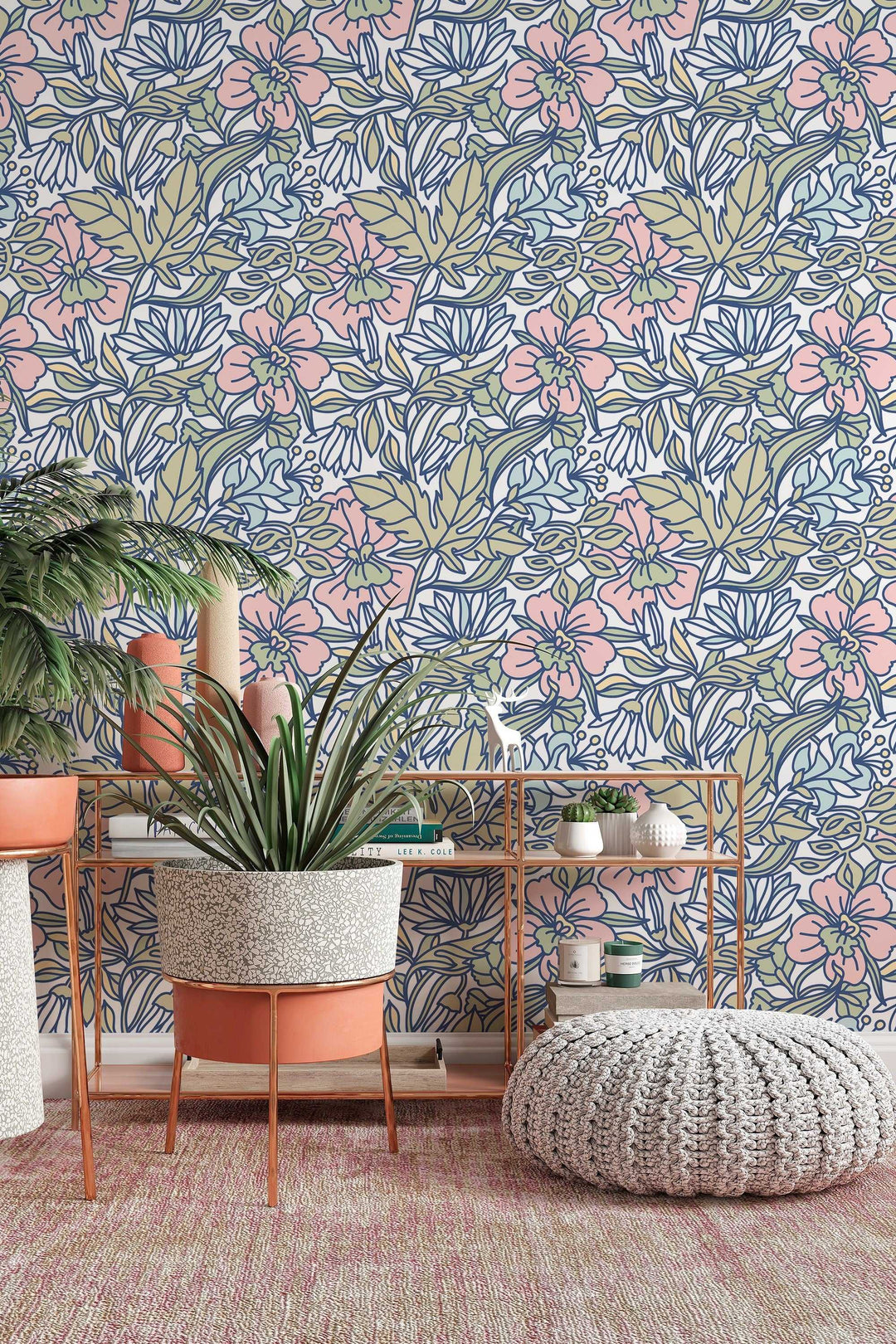 Buds floral pattern wallpaper design #3077- peel and stick removable self adhesive and traditional wallpaper