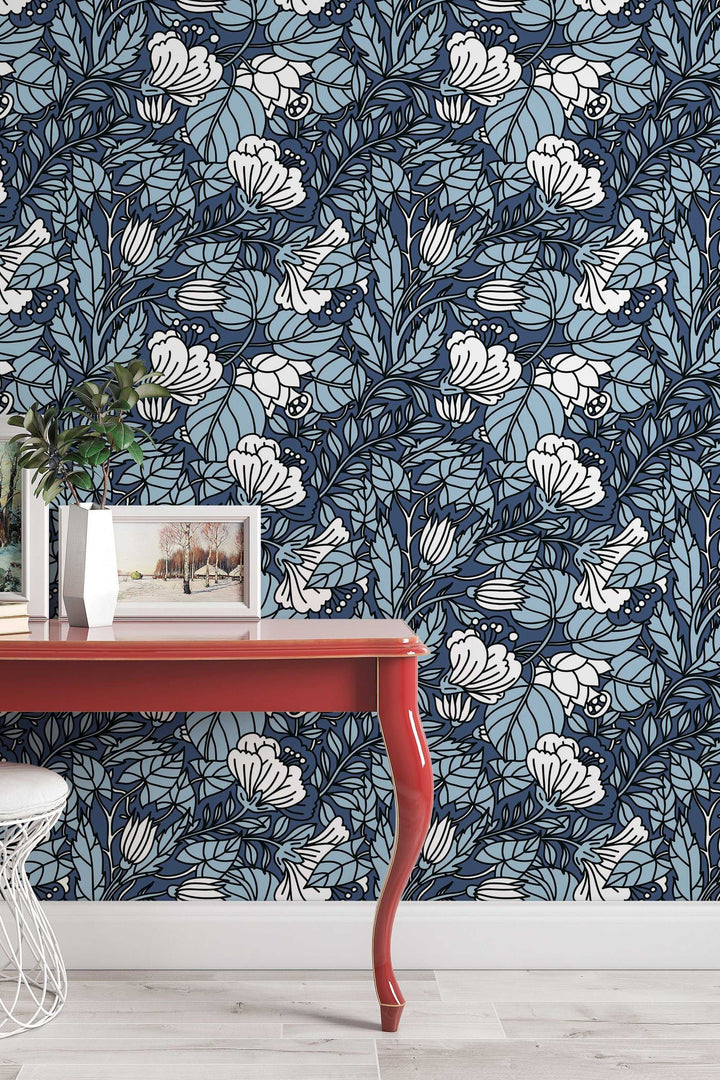 Buds floral pattern wallpaper design #3080- peel and stick removable self adhesive and traditional wallpaper