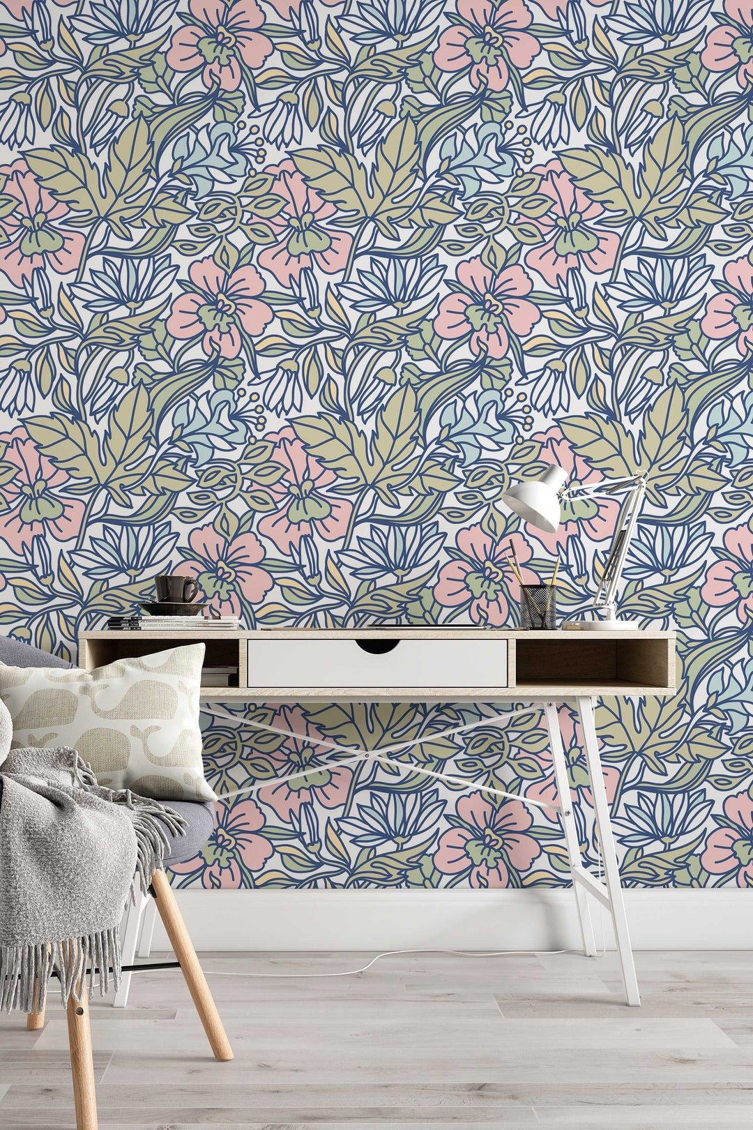 Buds floral pattern wallpaper design #3077- peel and stick removable self adhesive and traditional wallpaper