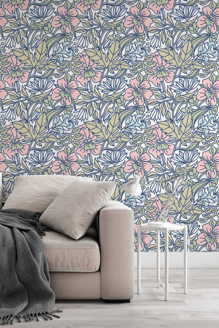 Buds floral pattern wallpaper design #3077- peel and stick removable self adhesive and traditional wallpaper