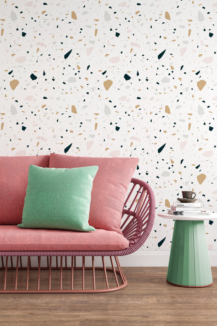 Boho Multicolor Terrazzo Wallpaper Peel and Stick Removable Neutral Minimalistic Abstract Terracotta Gray Brown P01 design #3142