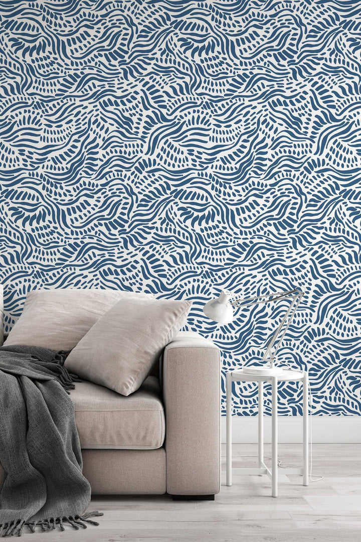 Blue and White Waves Abstract Wallpaper - Wall Design #3091