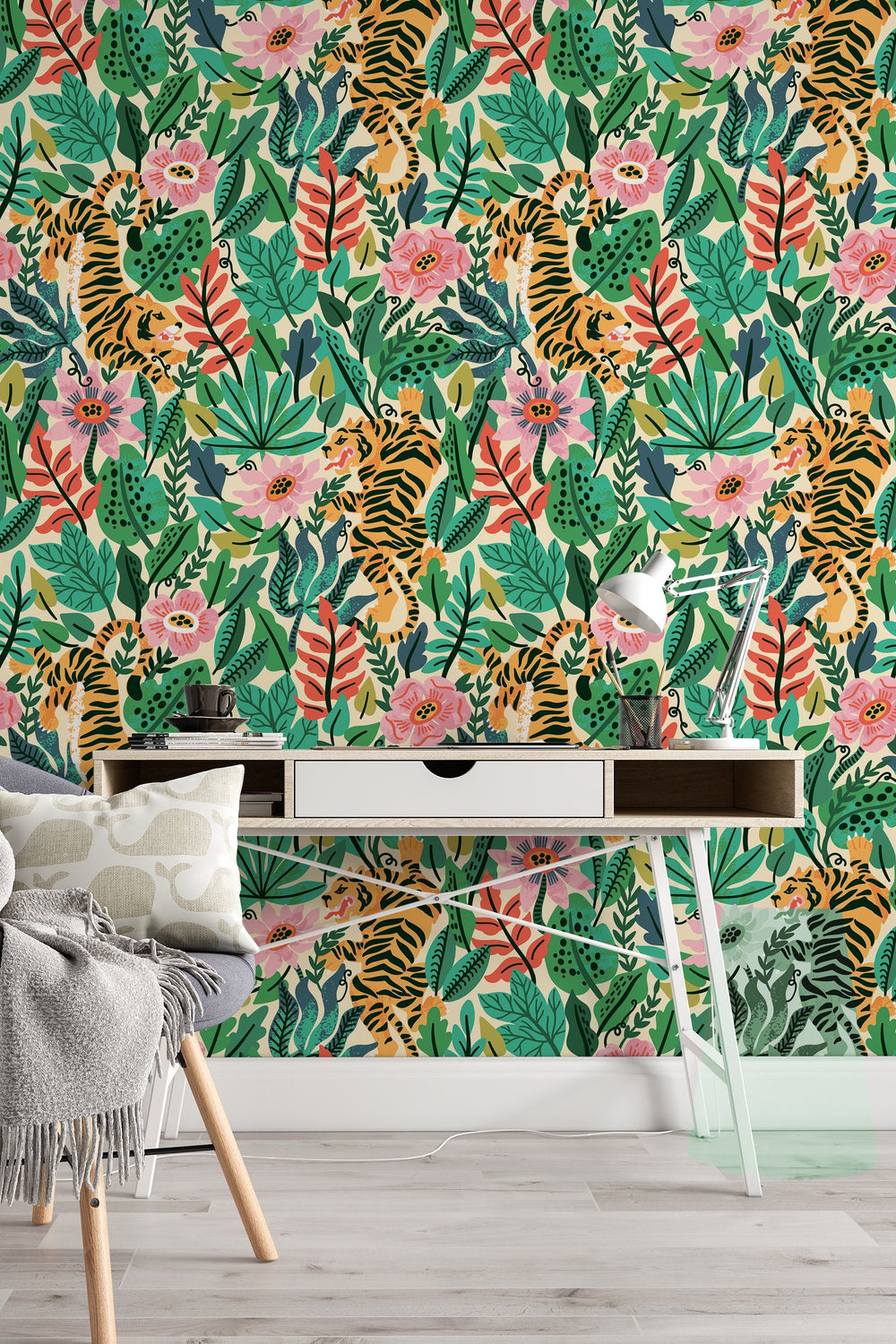Tiger in the Woods Wallcovering - Fabric Peel & Stick Wallpaper - Removable Self Adhesive Wallpaper Roll pattern wallpaper design#3094