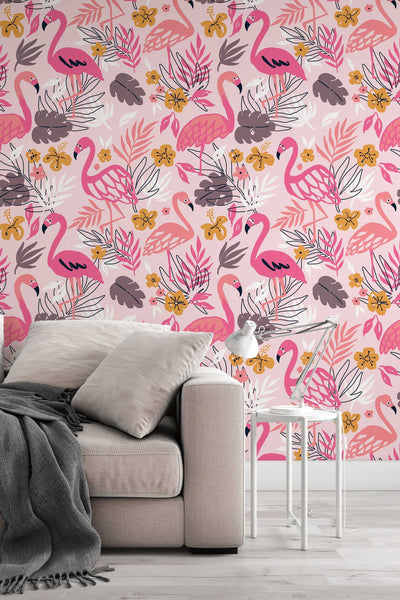 flamingo tropical background, pink background, wallpaper