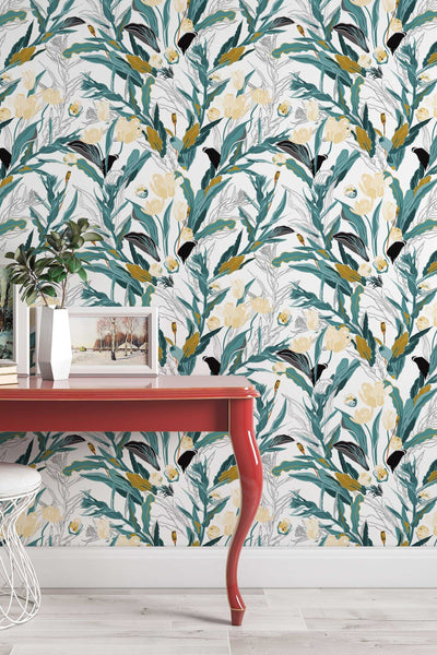 Pattern tulip cream  wall mural, peel and stick wallpaper, wall decor design#3115