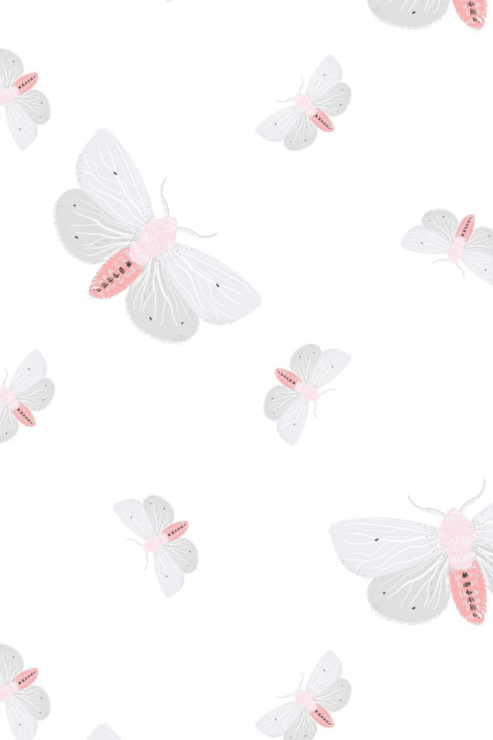 Moths white wall mural, peel and stick wallpaper, wall decor design#3110