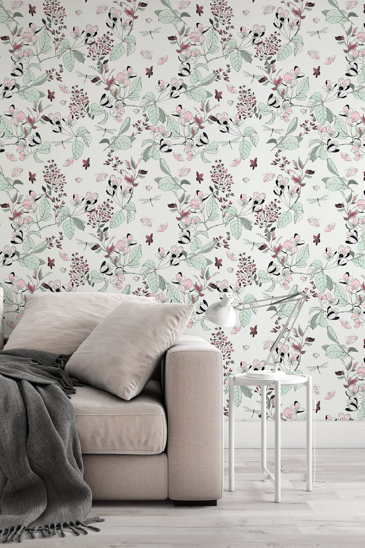 Apple flowers,  wall mural, peel and stick wallpaper, wall decor design#3103