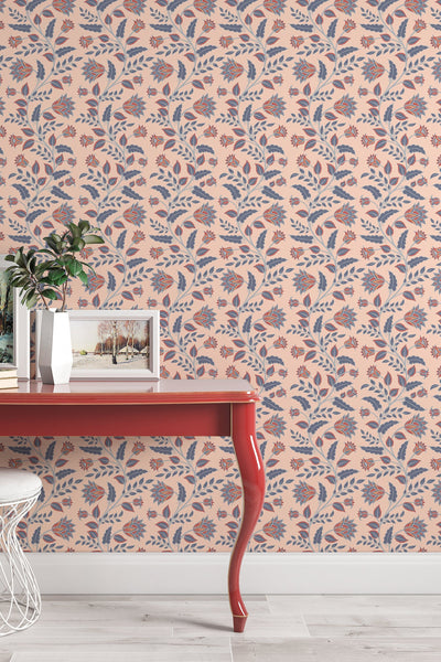 Floral ornament, traditional wallpaper and peel and stick wallpaper, wall decor design#3121
