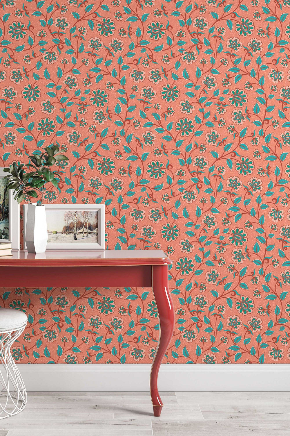 Floral ornament, traditional wallpaper and peel and stick wallpaper, wall decor design#3127