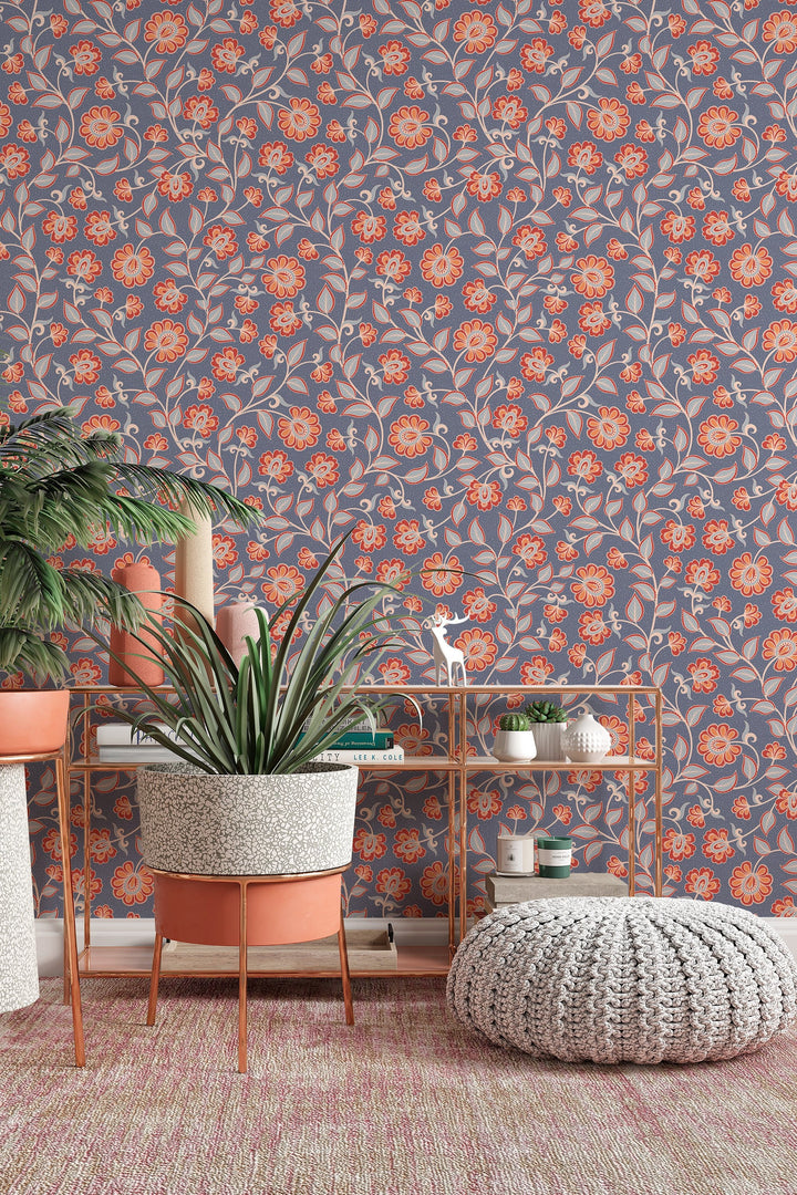 Floral ornament, traditional wallpaper and peel and stick wallpaper, wall decor design#3128