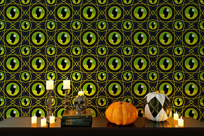 Halloween wallpaper spooky green eyes Peel and Stick, pre-pasted Removable Halloween wall decor design #3171