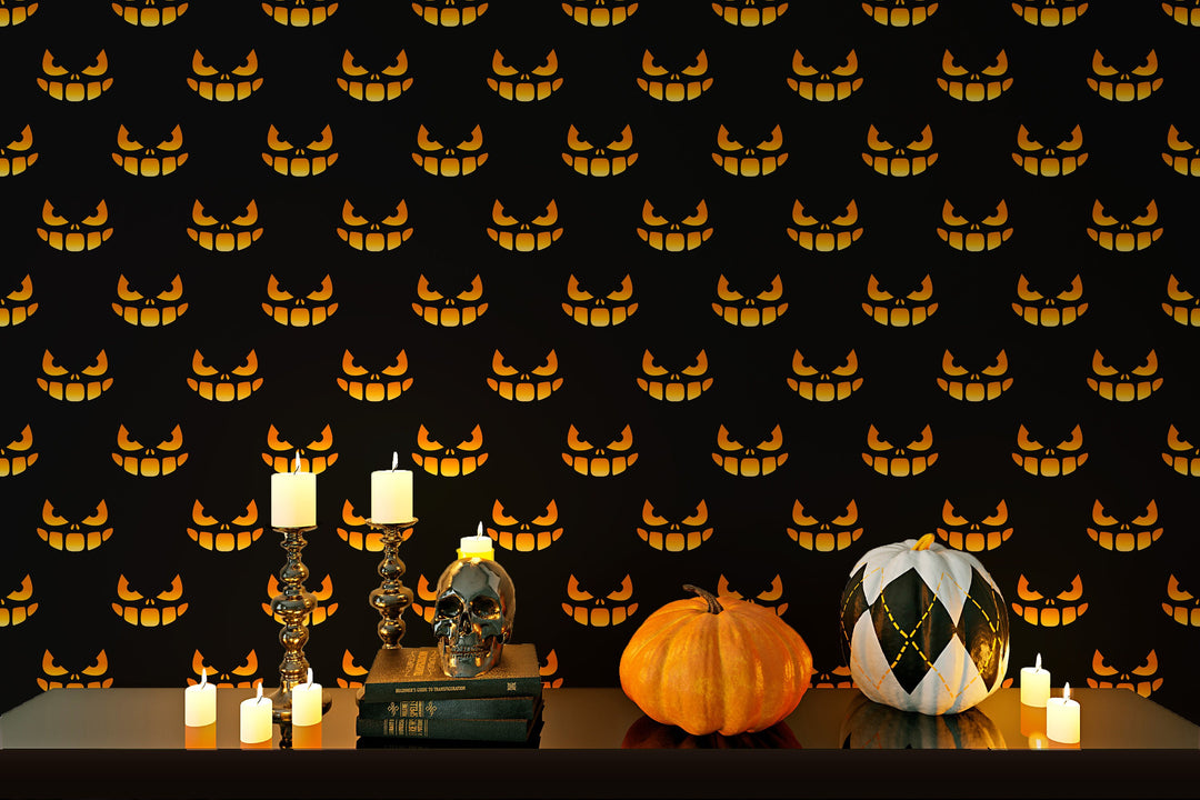Halloween wallpaper spooky Cat's eyes on black Peel and Stick, pre-pasted Removable Halloween wall decor design #3178
