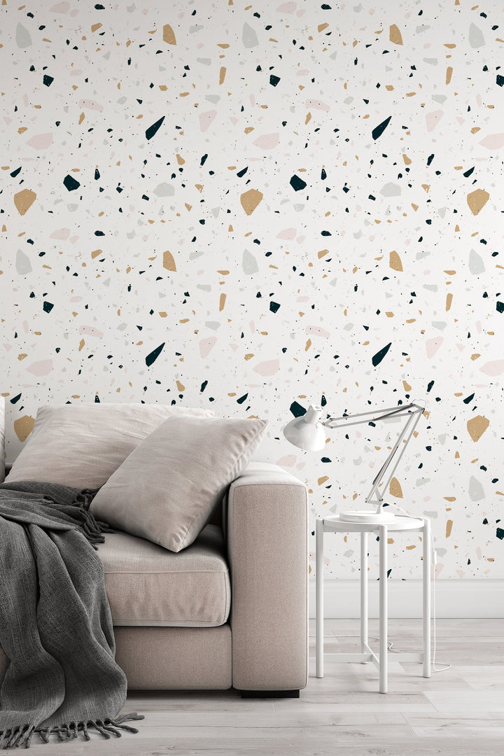 Boho Multicolor Terrazzo Wallpaper Peel and Stick Removable Neutral Minimalistic Abstract Terracotta Gray Brown P01 design #3142