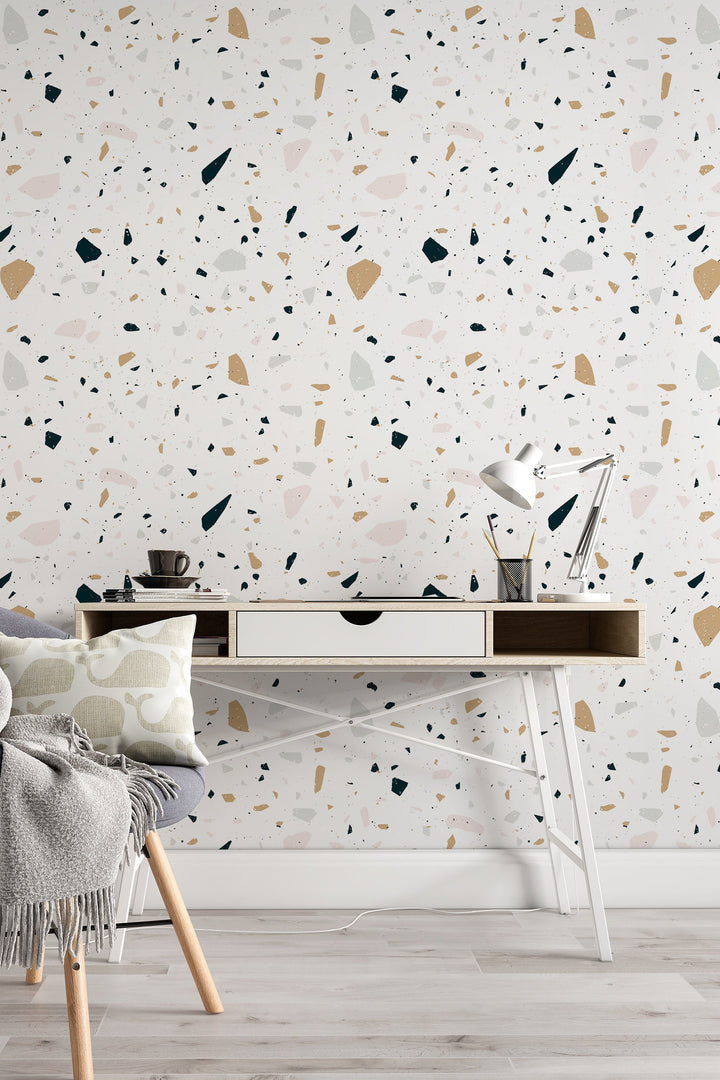 Boho Multicolor Terrazzo Wallpaper Peel and Stick Removable Neutral Minimalistic Abstract Terracotta Gray Brown P01 design #3142