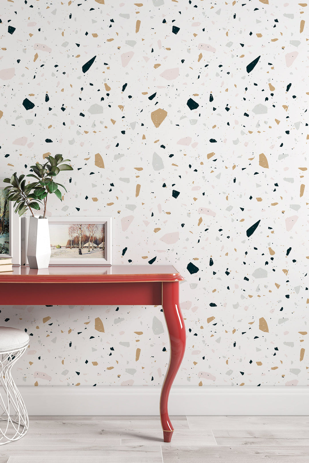 Boho Multicolor Terrazzo Wallpaper Peel and Stick Removable Neutral Minimalistic Abstract Terracotta Gray Brown P01 design #3142