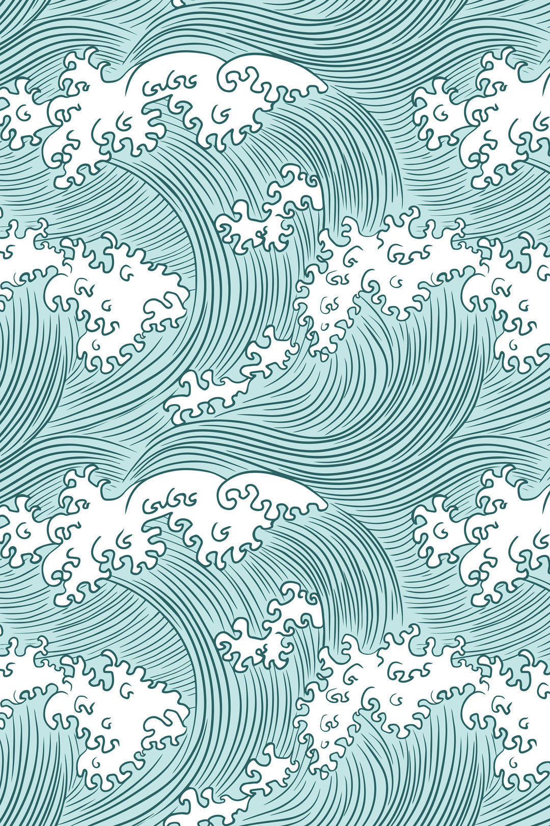 Japanese Ocean Waves Wallpaper White Swirl on green background - Removable Self Adhesive pattern wallpaper #3197