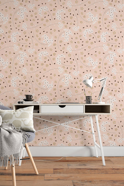 Wildflowers Tan and Cream Wallcovering - Canvas Peel & Stick Wallpaper - Removable Self Adhesive Wallpaper pattern wallpaper design #3154