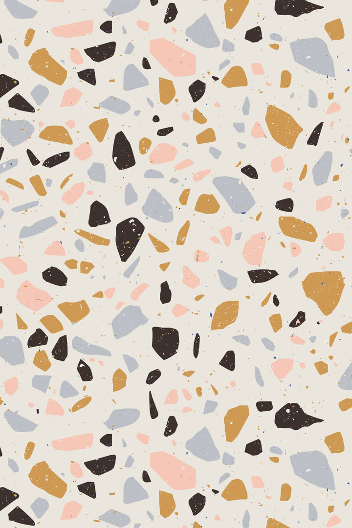 Terrazzo Wallpaper: Terracotta Pink Navy Olive - Abstract