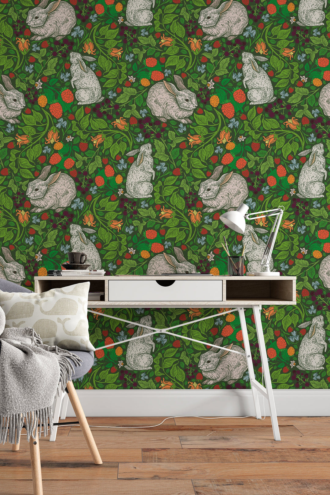 Rabbits in the English backyard - Canvas Peel & Stick Wallpaper - Removable Self Adhesive Wallpaper #3205