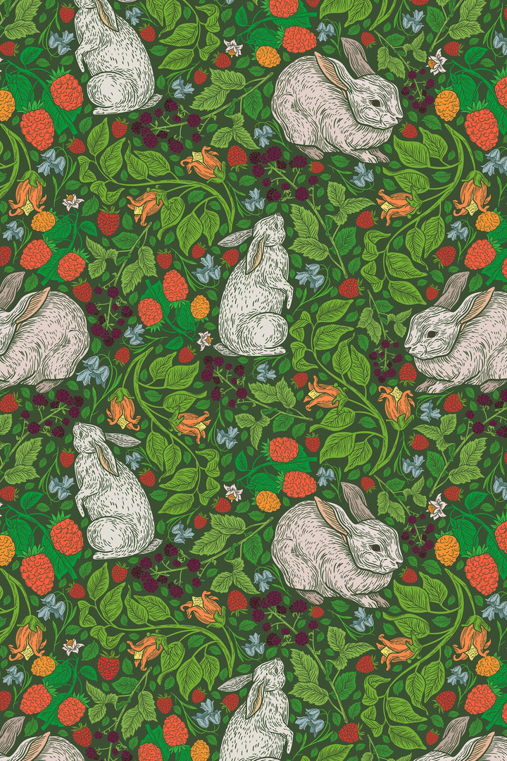 Rabbits in the English backyard - Canvas Peel & Stick Wallpaper - Removable Self Adhesive Wallpaper #3205