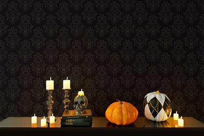 Halloween wallpaper spooky Skulls and pumpkins Peel and Stick, pre-pasted Removable Halloween wall decor design #3172