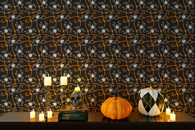 Halloween wallpaper spooky spiders Peel and Stick, pre-pasted Removable Halloween wall decor design #3175
