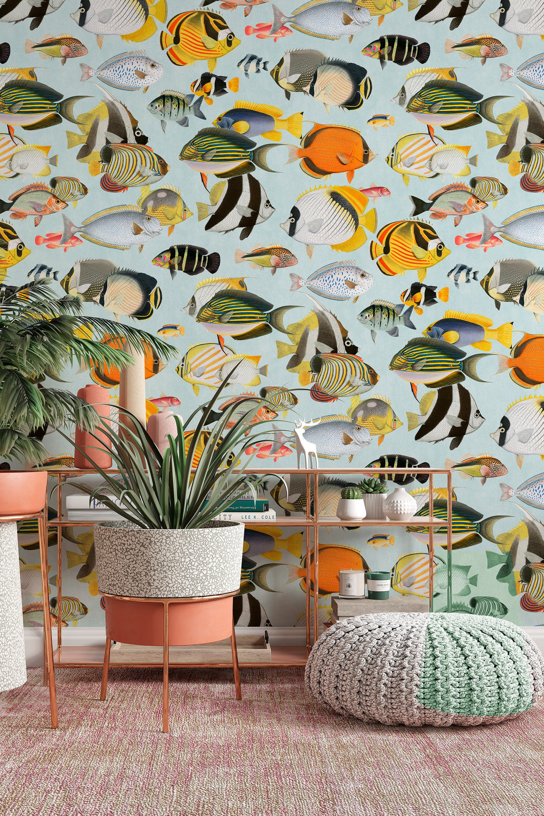 Wallpaper from an exotic collection with fish motifs - Peel & Stick - Removable Self Adhesive and traditional wallpaper #3210