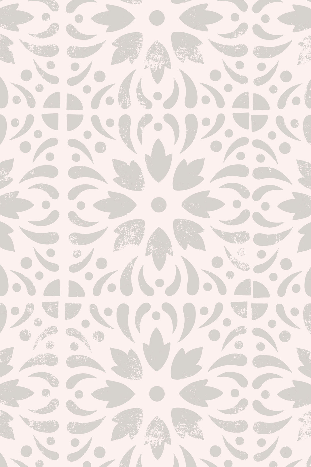 Boho Design gray floral stamps on beige Wallcovering Canvas Peel & Stick  - Removable Self Adhesive wallpaper #3180