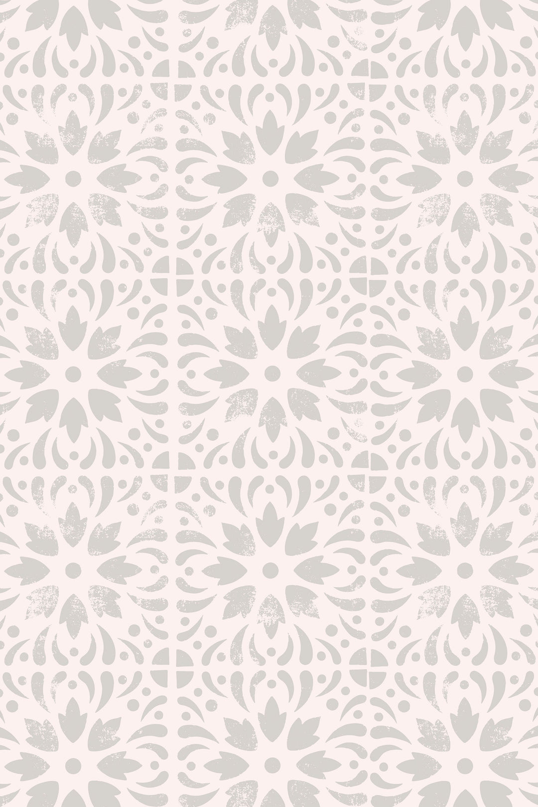 Boho Design gray floral stamps on beige Wallcovering Canvas Peel & Stick  - Removable Self Adhesive wallpaper #3180