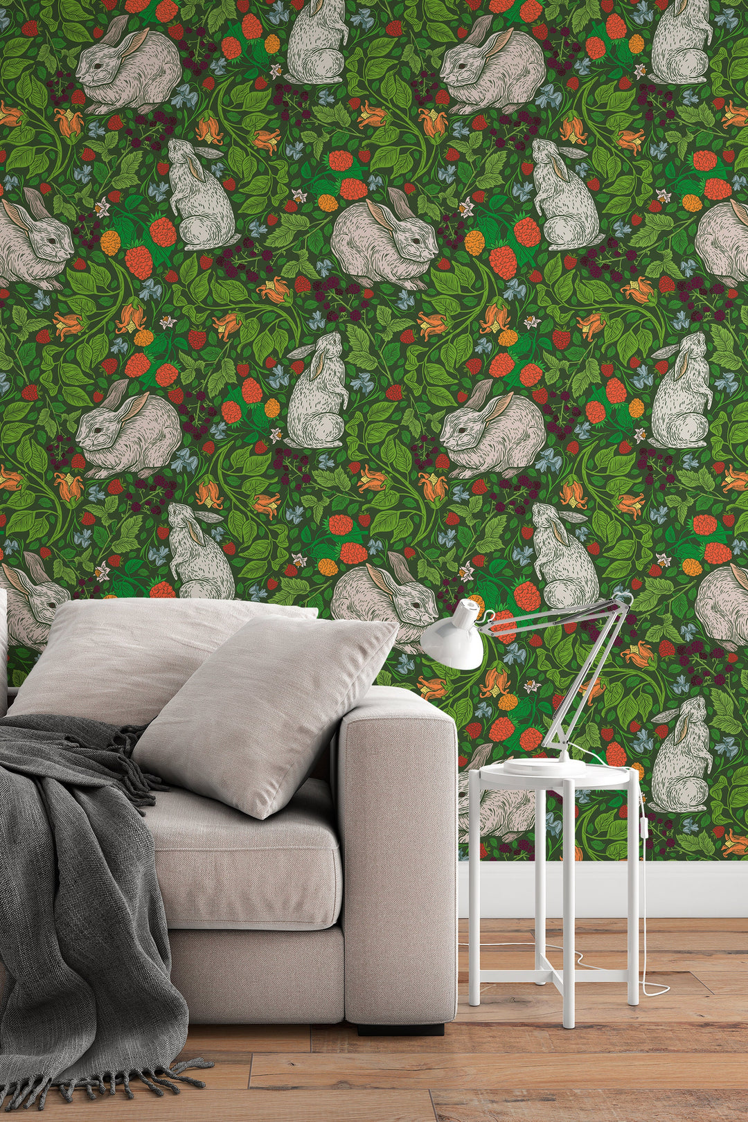 Rabbits in the English backyard - Canvas Peel & Stick Wallpaper - Removable Self Adhesive Wallpaper #3205