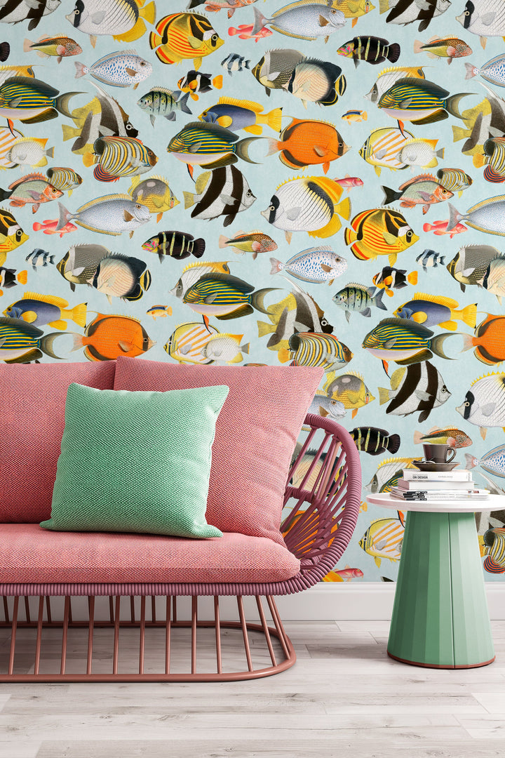 Wallpaper from an exotic collection with fish motifs - Peel & Stick - Removable Self Adhesive and traditional wallpaper #3210