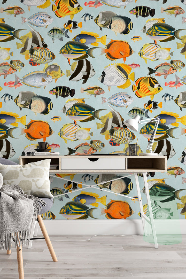 Wallpaper from an exotic collection with fish motifs - Peel & Stick - Removable Self Adhesive and traditional wallpaper #3210