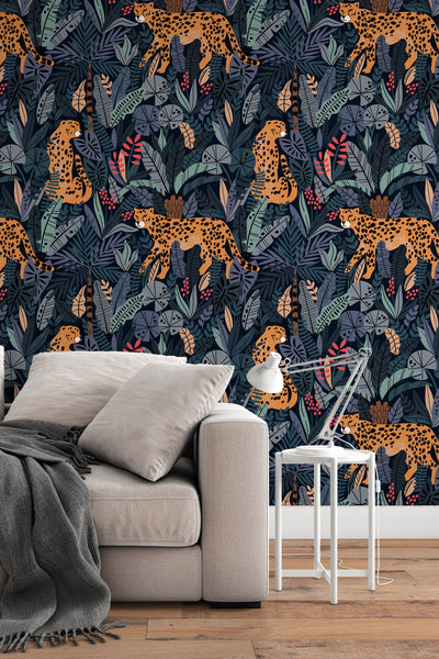 Cheetah in the colorful grass - Fabric Peel & Stick Wallpaper - Removable Self Adhesive - Traditional wallpaper #3213
