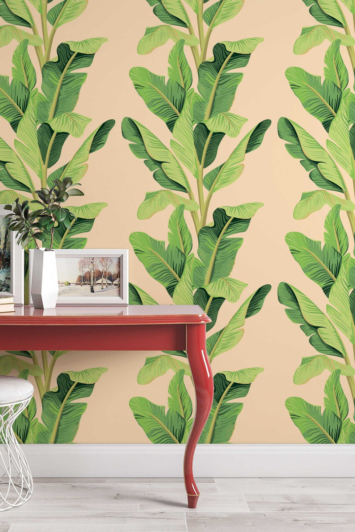 Palm leaves Wallcovering - Canvas Peel & Stick Wallpaper - Removable Self Adhesive - Traditional Wallpaper #3214