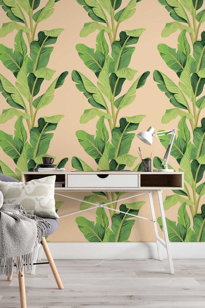 Palm leaves Wallcovering - Canvas Peel & Stick Wallpaper - Removable Self Adhesive - Traditional Wallpaper #3214
