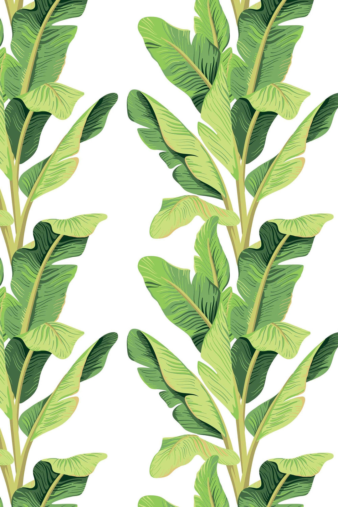 Green Palm leaves on white - Canvas Peel & Stick Wallpaper - Removable Self Adhesive - Traditional Wallpaper #3215