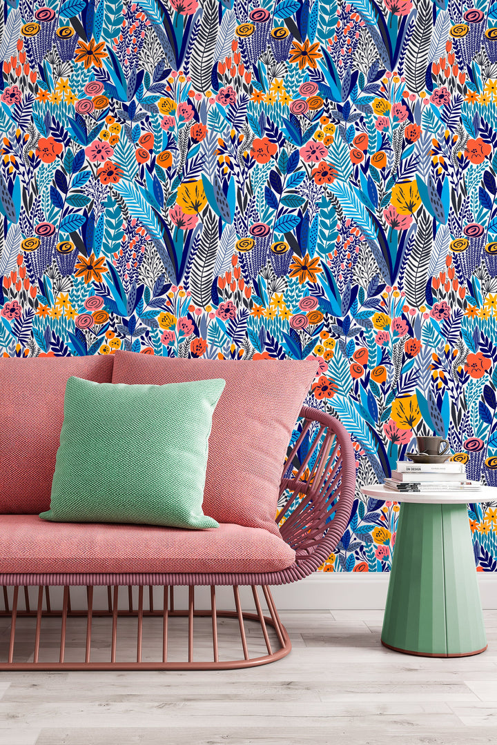 Scandinavian flowers wallpaper - Peel & Stick Traditional wallpaper